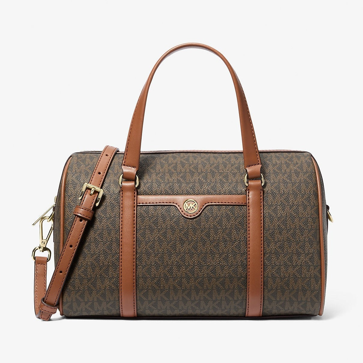 Michael Kors Jet Set Travel Medium Signature Logo Duffel Crossbody Bag Brown