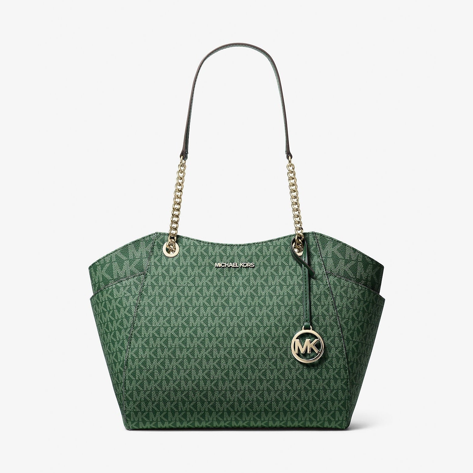 Michael Kors Jet Set Large Signature Logo Shoulder Bag Moss