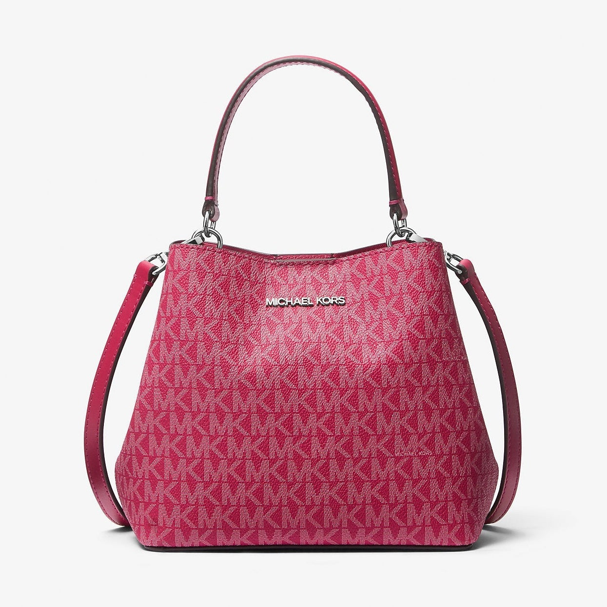 Michael Kors Pratt Small Signature Logo Convertible Shoulder Bag Dk Raspberry