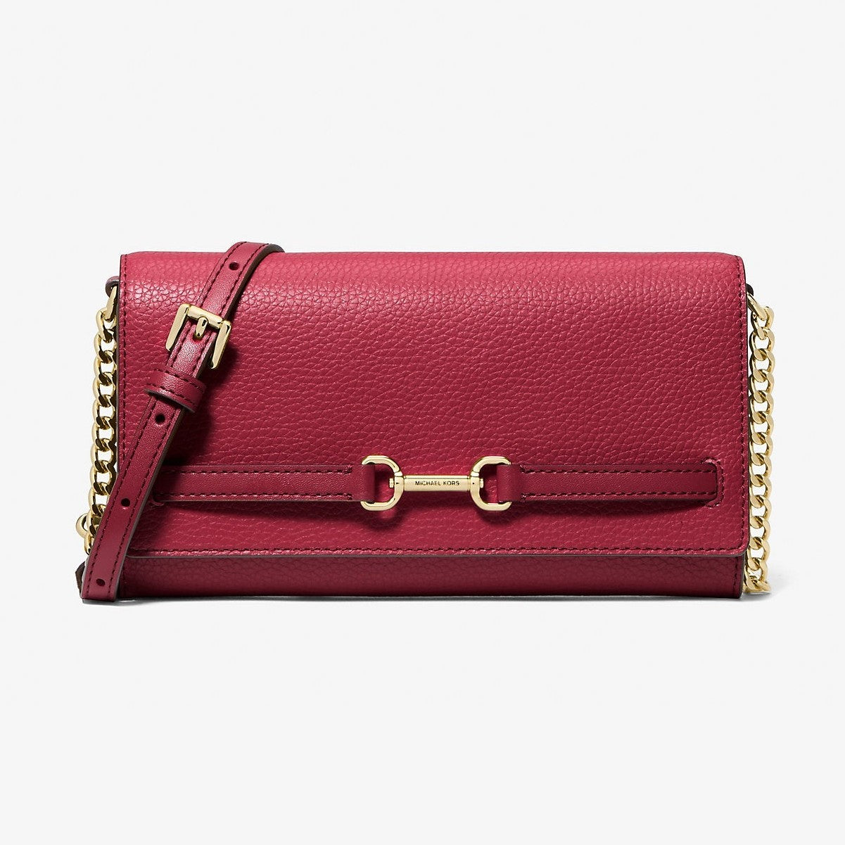 Michael Kors Carson Large Pebbled Leather Convertible Crossbody Bag Cherry