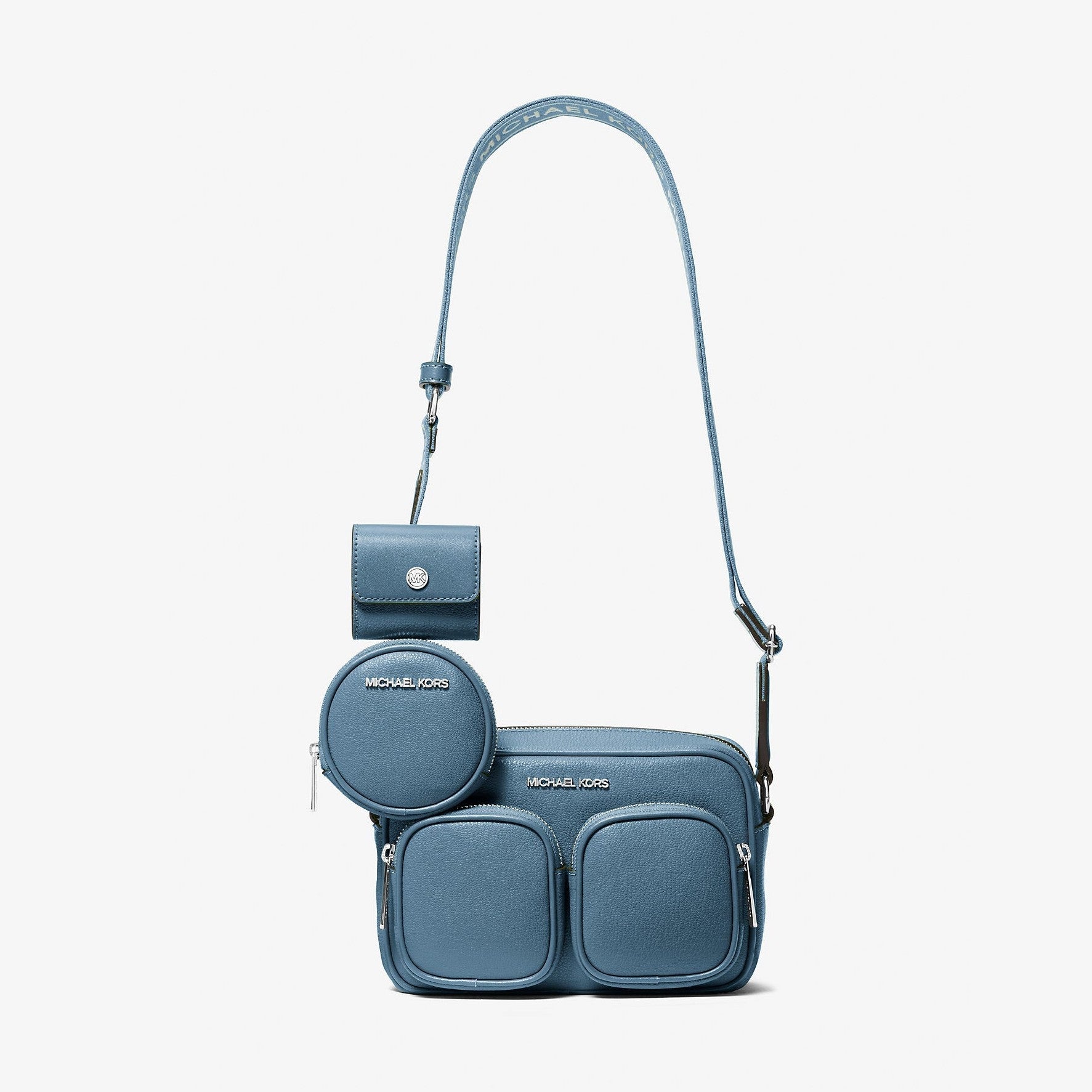 Michael Kors Jet Set Leather Medium Crossbody Bag with Case for Apple Airpods Pro® Cornflower