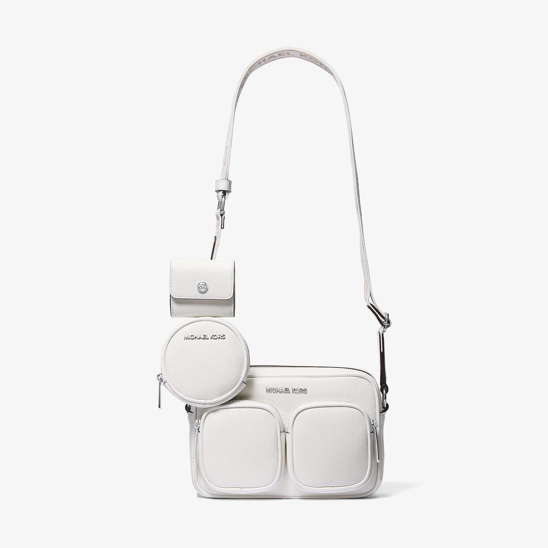 Michael Kors Jet Set Leather Medium Crossbody Bag with Case for Apple Airpods Pro® Optic White
