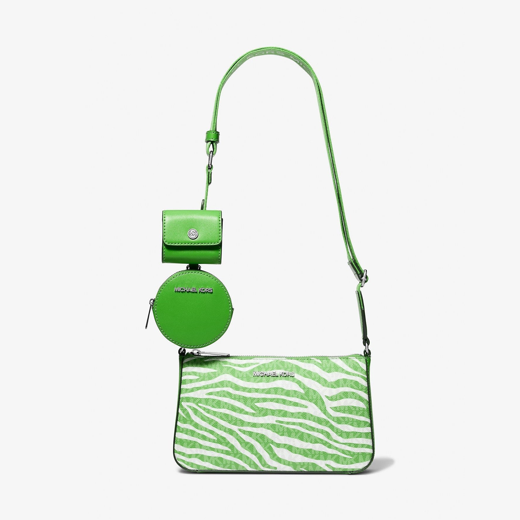 Michael Kors Jet Set Leather Medium Animal Print Logo Crossbody Bag with Case for Apple Airpods Pro® Jungle