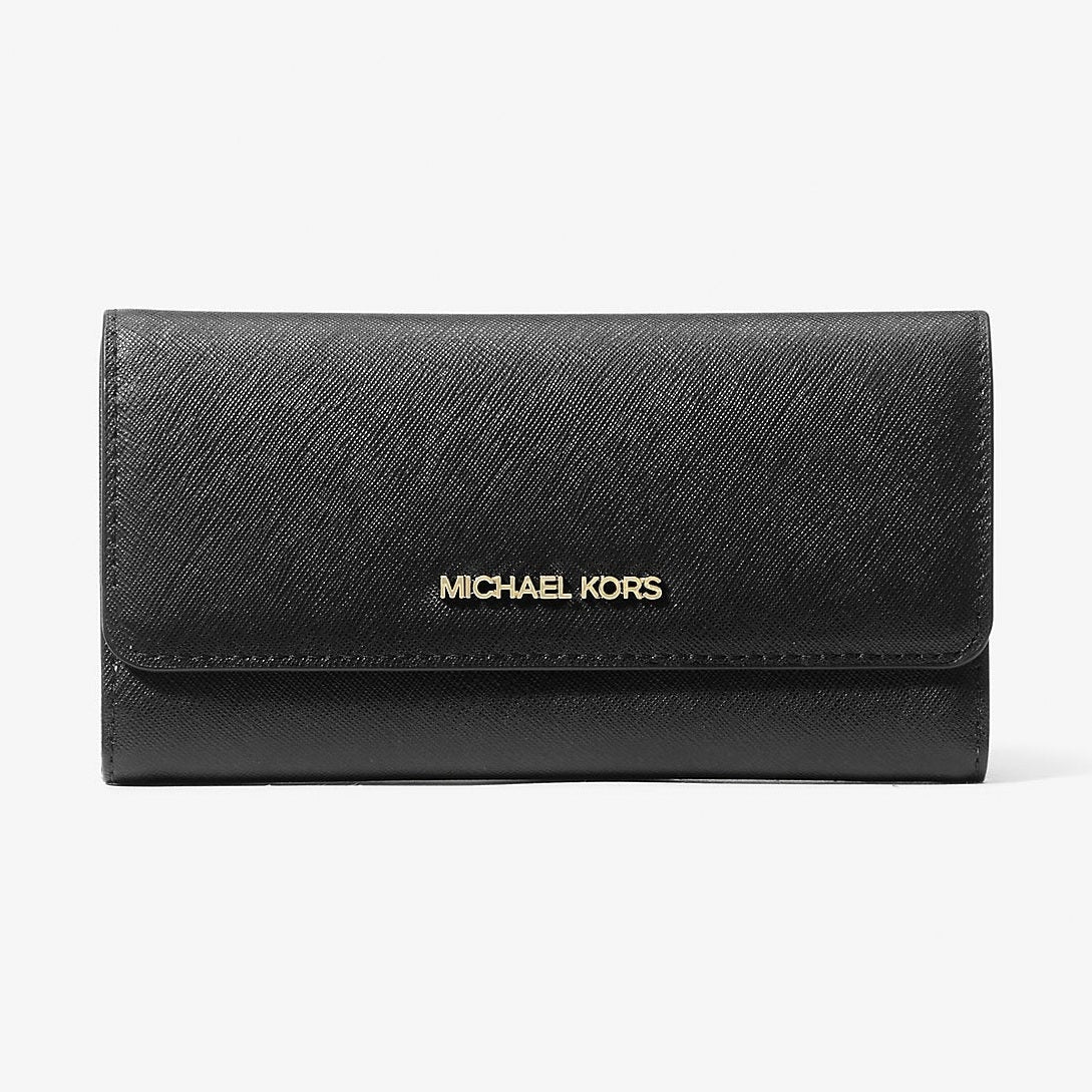 Michael Kors Jet Set Travel Crossgrain Leather Tri-Fold Wallet Black