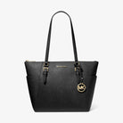 Michael Kors Charlotte Large Saffiano Leather Top-Zip Tote Bag Black