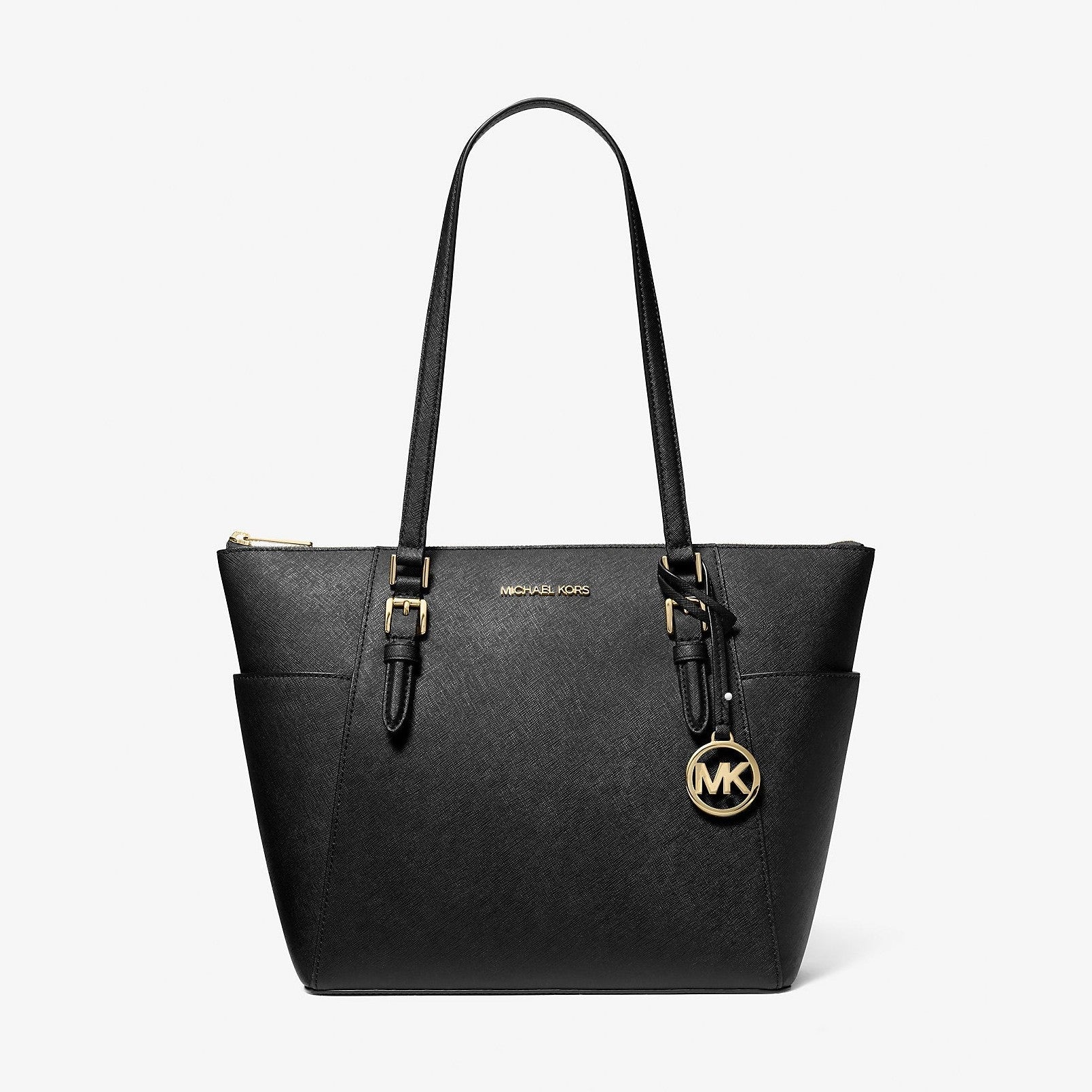 Michael Kors Charlotte Large Saffiano Leather Top-Zip Tote Bag Black