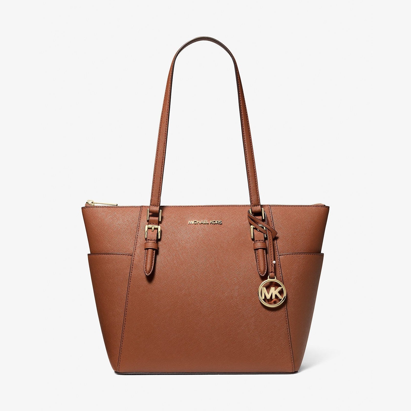 Michael Kors Charlotte Large Saffiano Leather Top-Zip Tote Bag Luggage