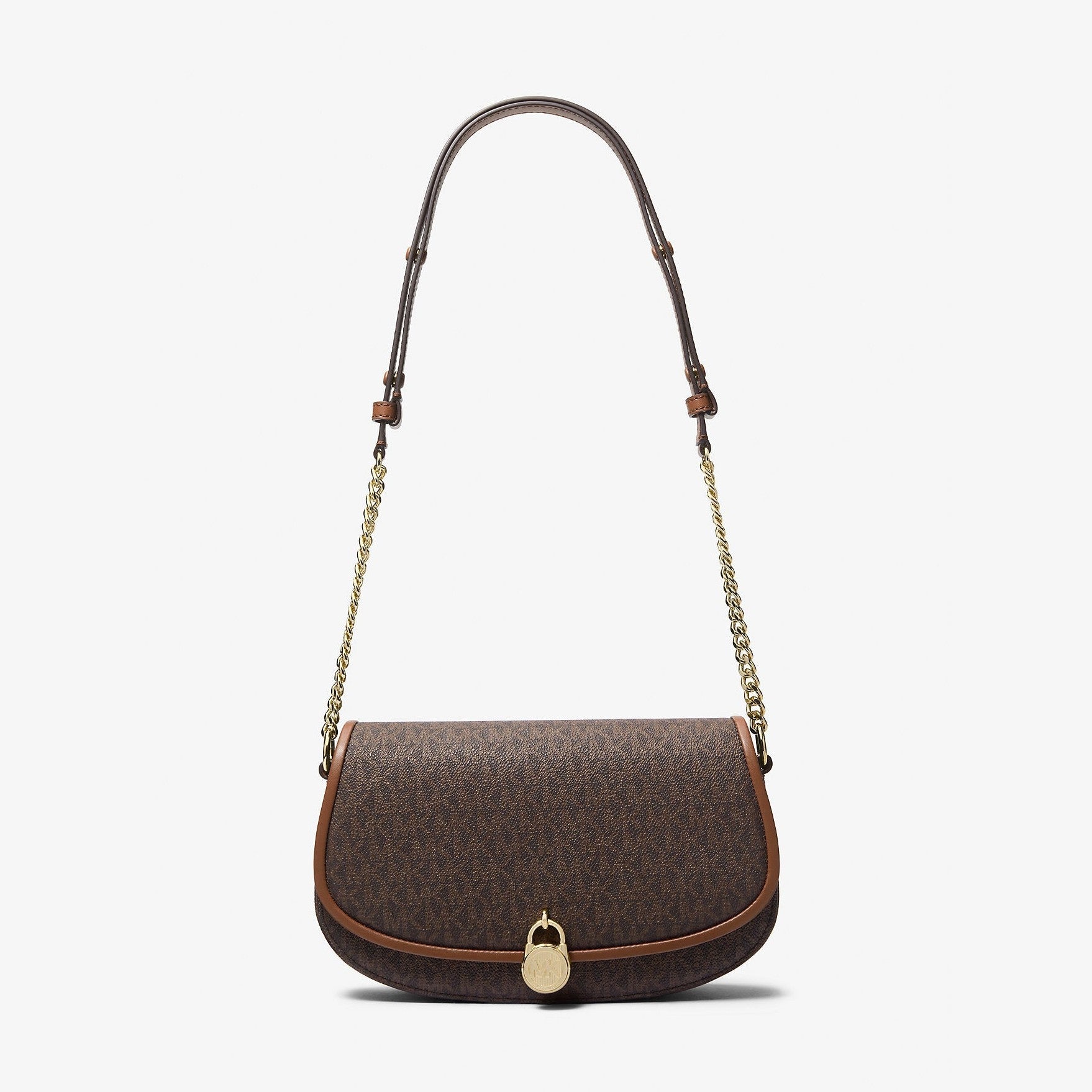 Michael Kors Mila Medium Signature Logo Messenger Bag Brown