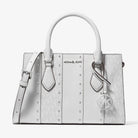 Michael Kors Sheila Small Studded Patchwork and Signature Logo Satchel Opwht Multi