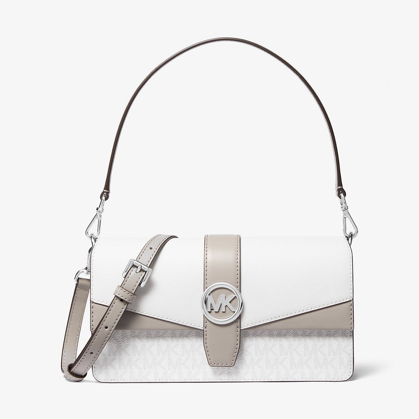 Michael Kors Greenwich Medium Signature Logo Convertible Shoulder Bag Optic White