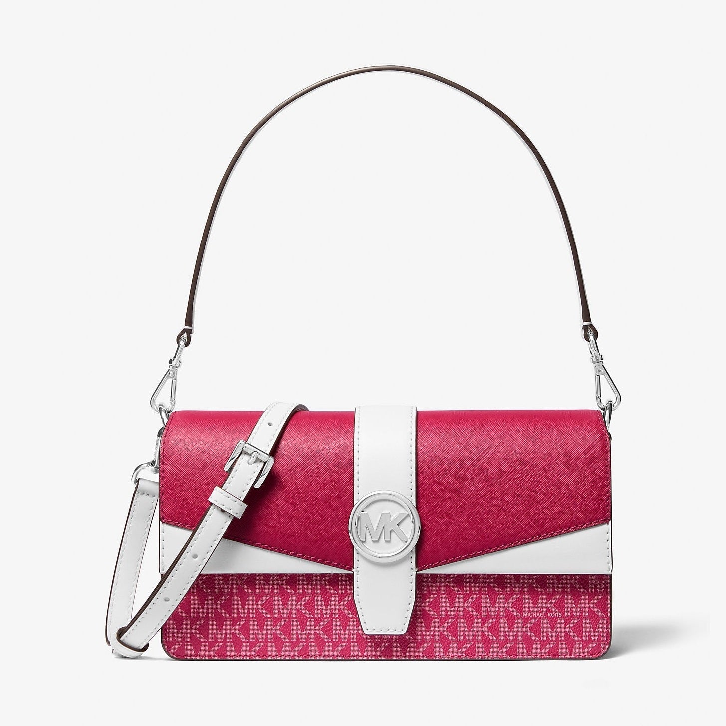 Michael Kors Greenwich Medium Signature Logo Convertible Shoulder Bag Dark Raspberry Multi