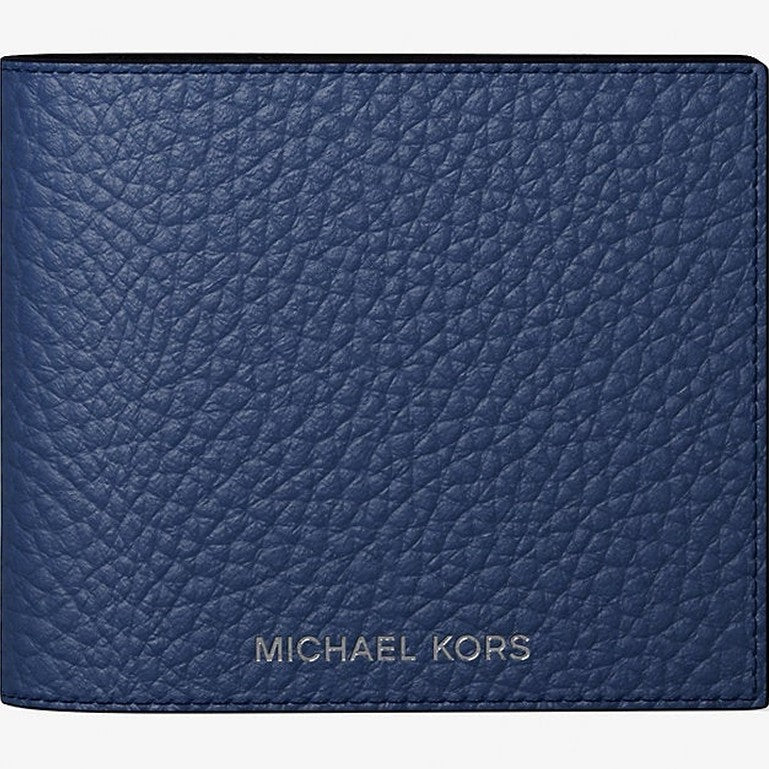 Michael Kors Pebbled Leather Billfold Wallet and Signature Logo Card Case Gift Set Galaxy Blue