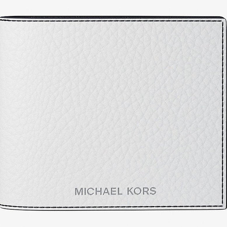 Michael Kors Pebbled Leather Billfold Wallet and Signature Logo Card Case Gift Set Bright Wht