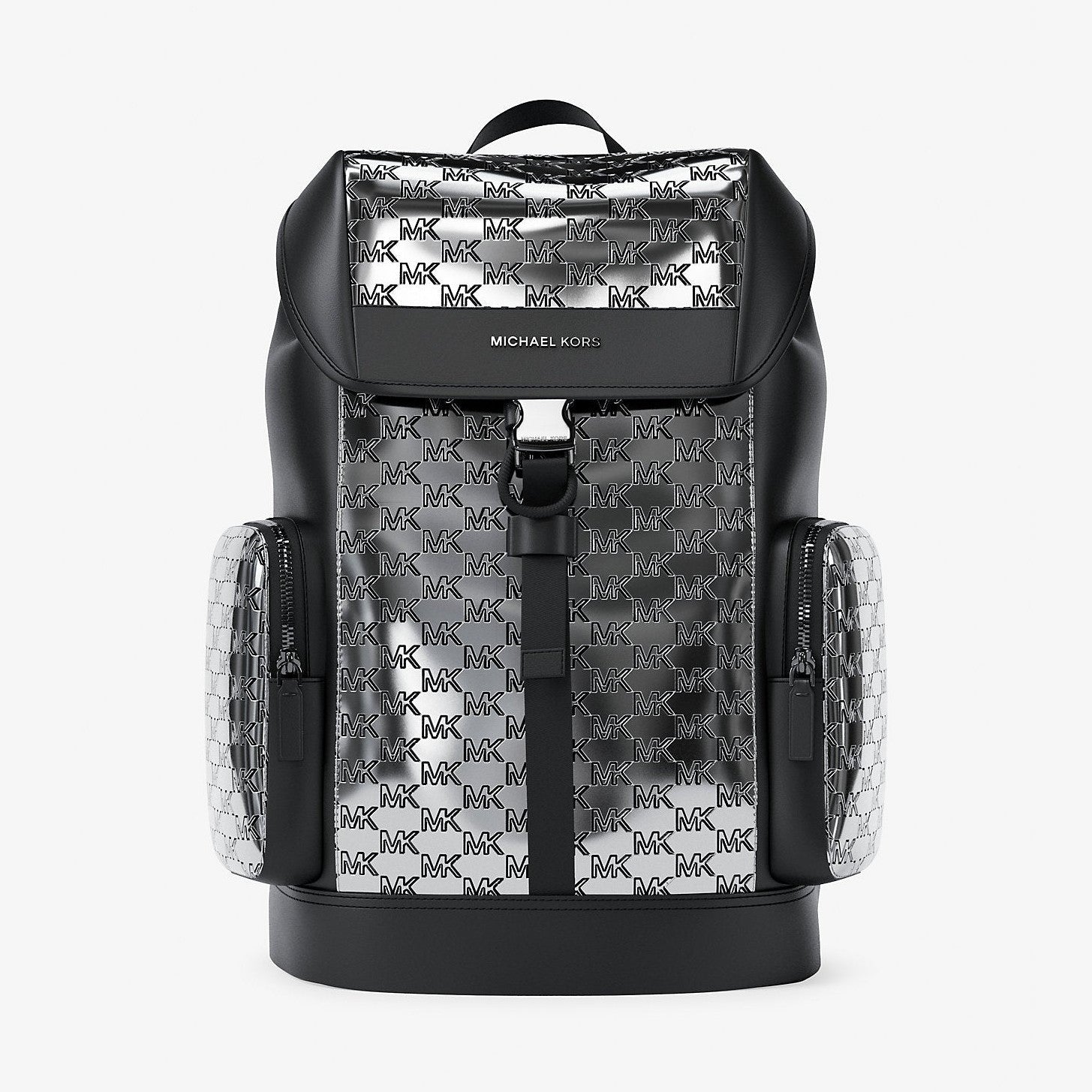 Michael Kors Cooper Medium Metallic Logo Debossed Backpack Silver