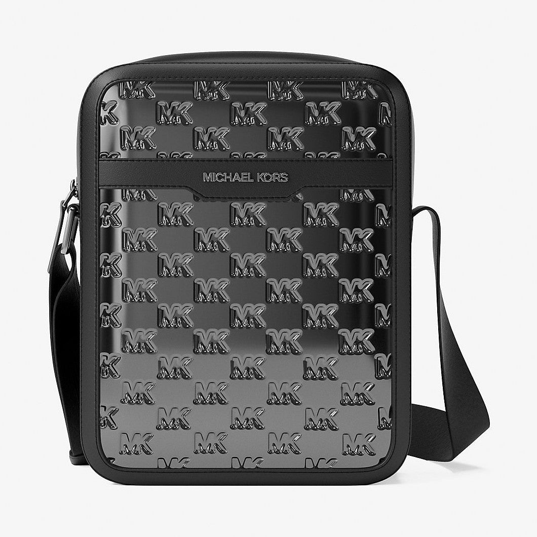 Michael Kors Cooper Metallic Logo Debossed Flight Bag Black