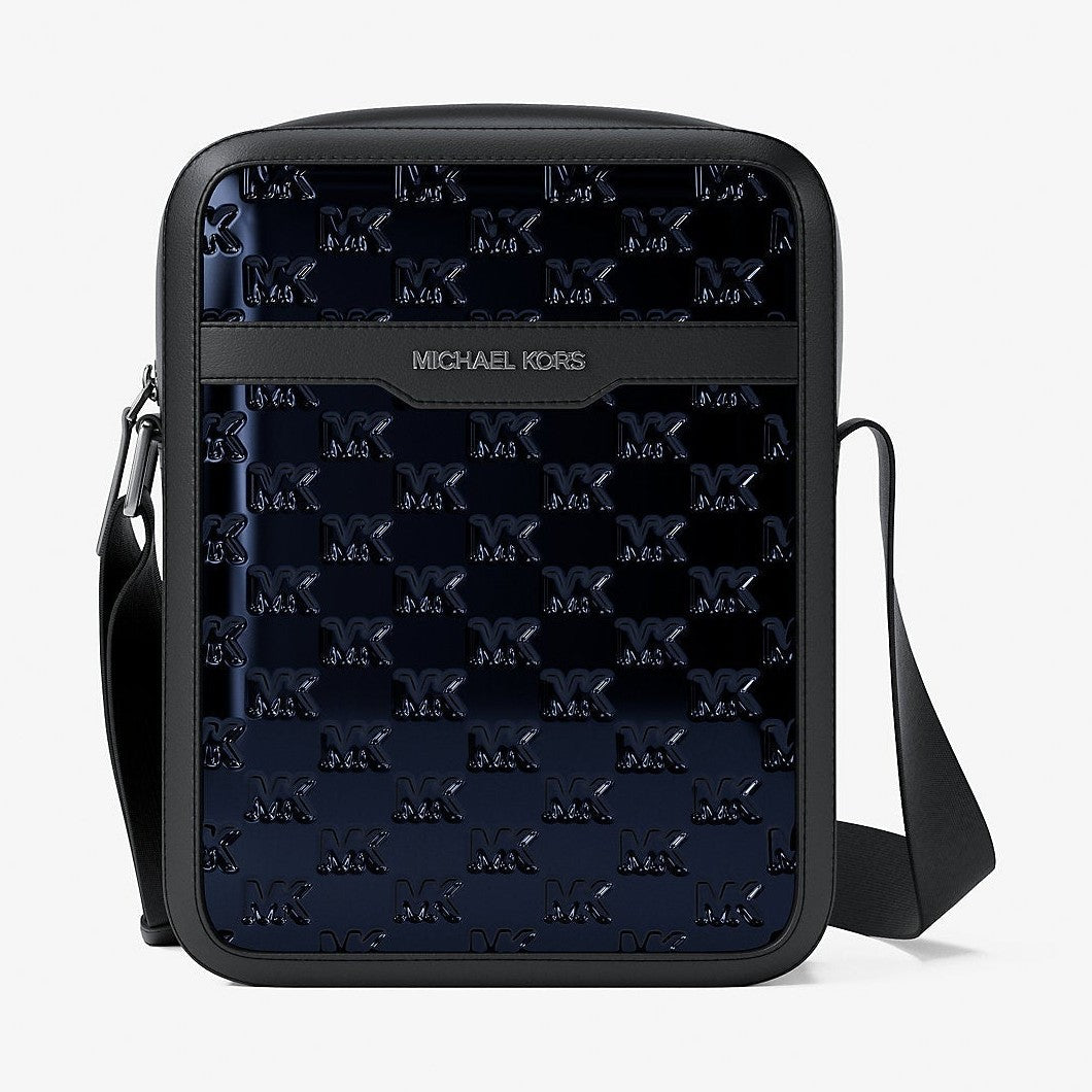 Michael Kors Cooper Metallic Logo Debossed Flight Bag Navy
