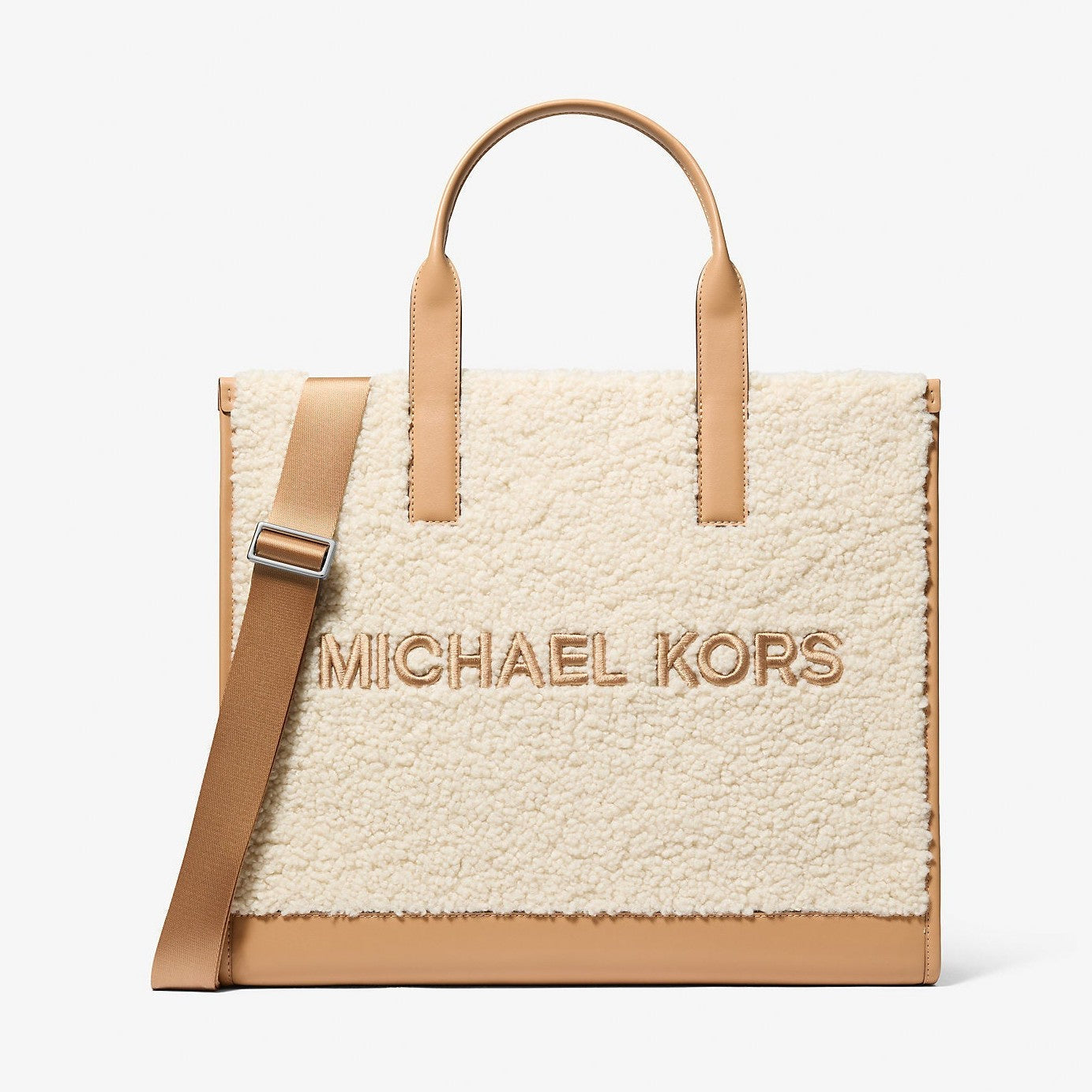 Michael Kors Cooper Medium Sherpa Convertible Tote Bag Peanut