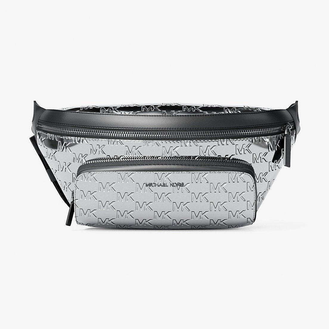 Michael Kors Cooper Medium Metallic Logo Debossed Utility Sling Pack Silver