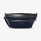 Michael Kors Cooper Medium Metallic Logo Debossed Utility Sling Pack Navy