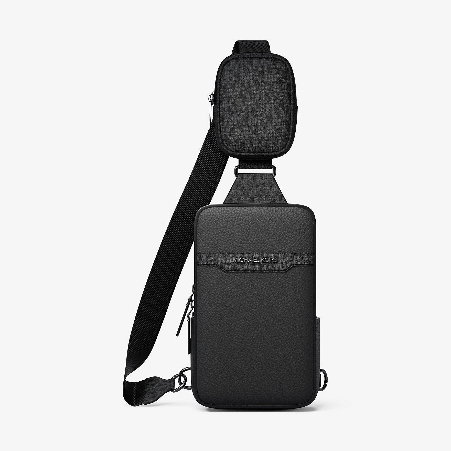 Michael Kors Cooper Pebbled Leather and Signature Logo Sling Pack with Pouch Black