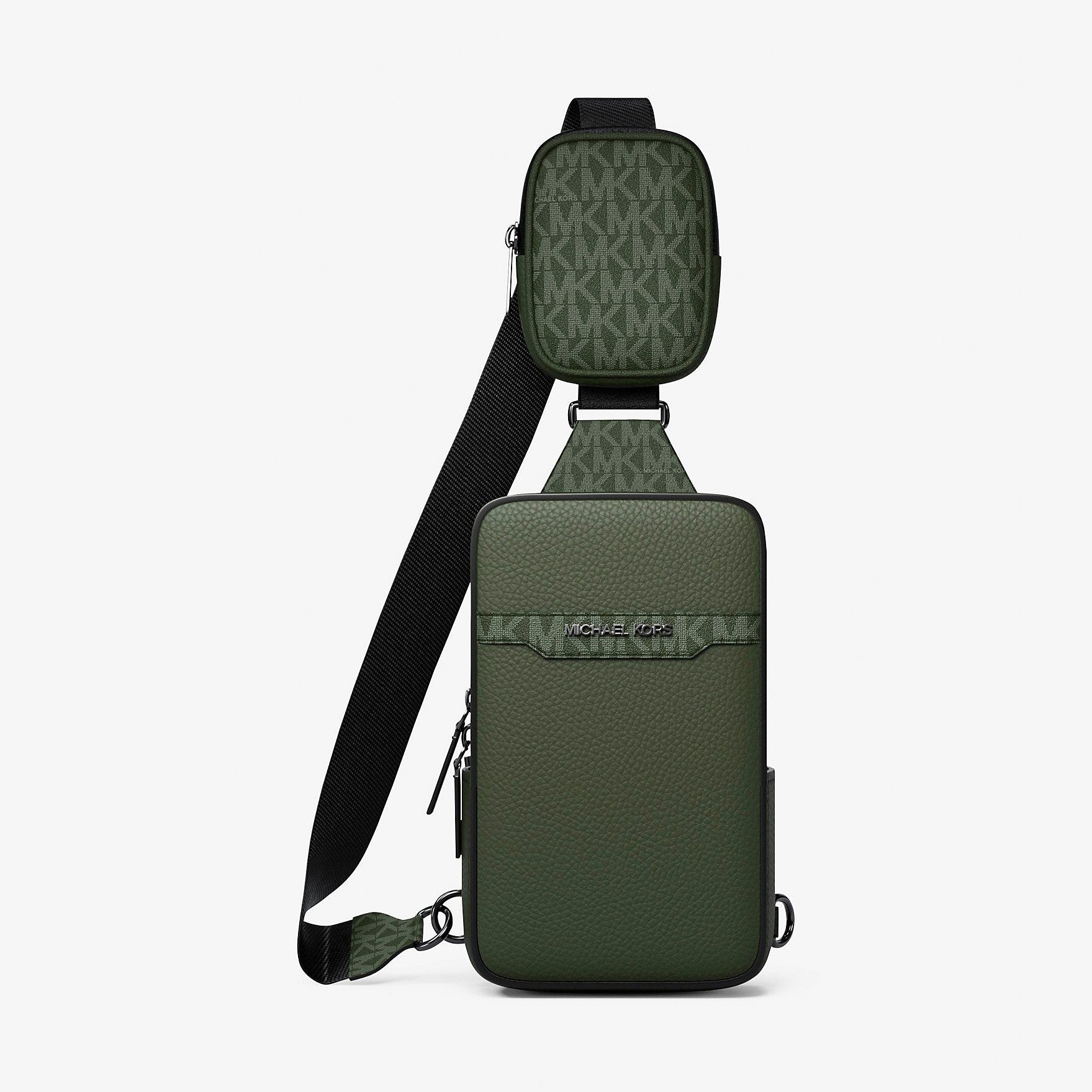 Michael Kors Cooper Pebbled Leather and Signature Logo Sling Pack with Pouch Moss