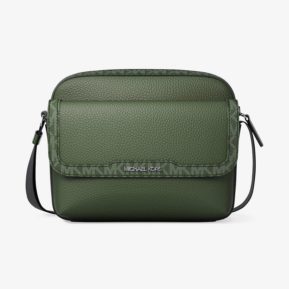 Michael Kors Cooper Medium Pebbled Leather and Signature Logo Camera Crossbody Bag Moss