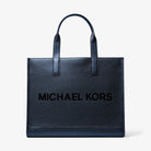 Michael Kors Cooper Logo Embossed Pebbled Leather Tote Bag Navy