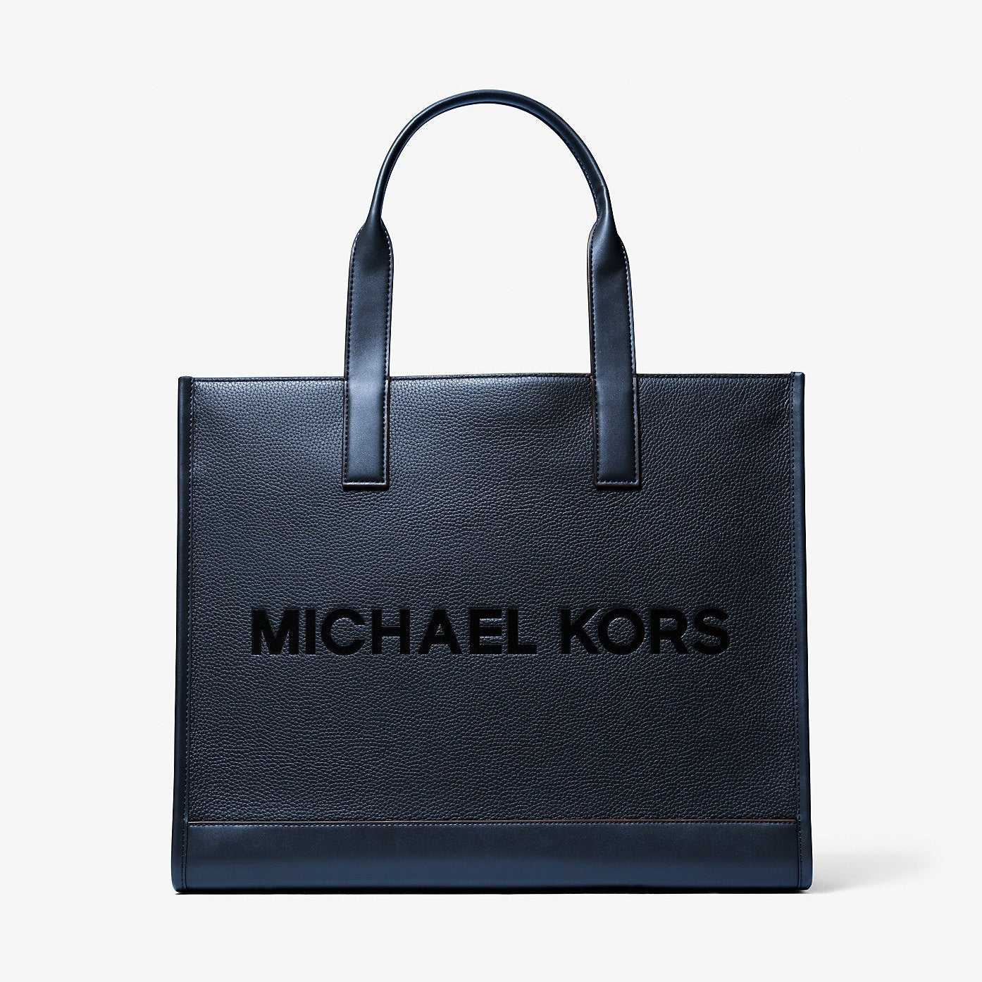 Michael Kors Cooper Logo Embossed Pebbled Leather Tote Bag Navy