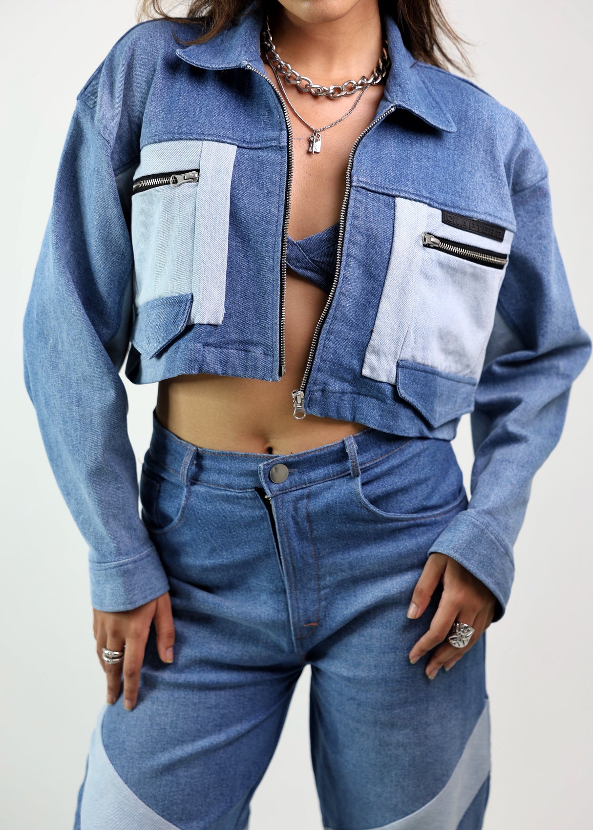 FOUNDER BLUE'S- Dual Colour Block Denim Jacket