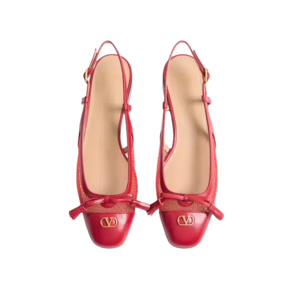 Valentino Valet Du Roi Slingback Ballerina In Mesh And Kidskin 25mm Rouge Pur
