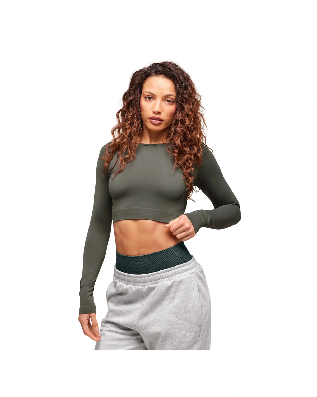 Gymshark Everyday Seamless Long Sleeve Crop Top Strength Green