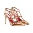Valentino Rockstud Pump In Laminated Nappa Leather 100mm Gold