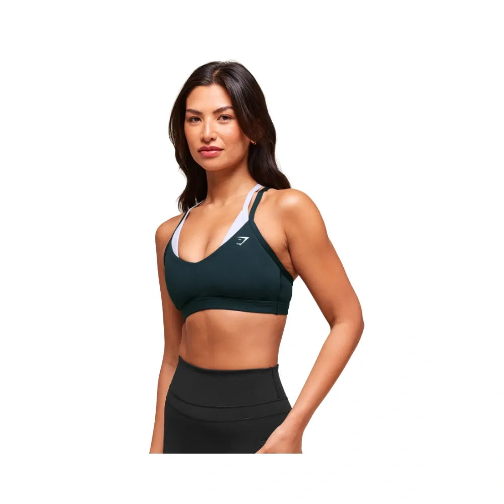 Gymshark Double Up Sports Bra - Medium Support Deep Petrol Blue/Smoke Blue