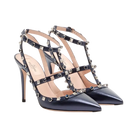 Valentino Rockstud Pumps In Laminated Nappa With Cabochon 100mm Navy