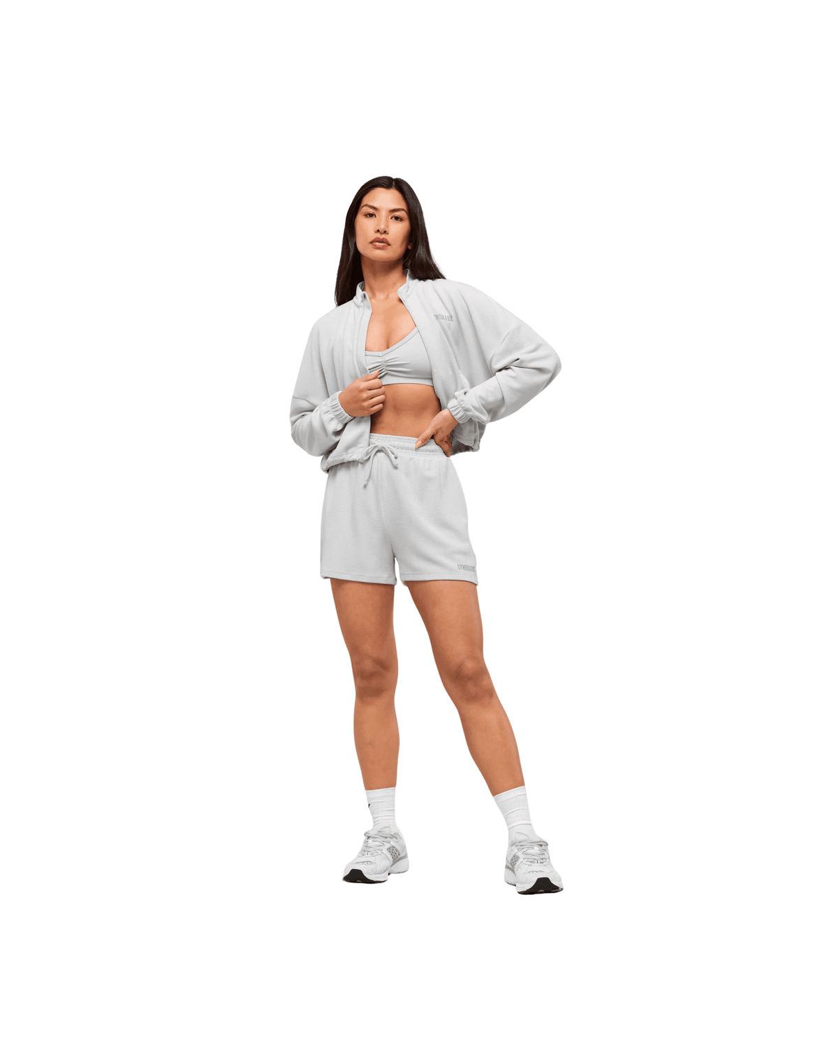 Gymshark Waffle Midi Zip Up Jacket Light Grey