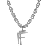 FL Stacked Shield Monogram Pendant With Royal Riviera Cuban Cascade