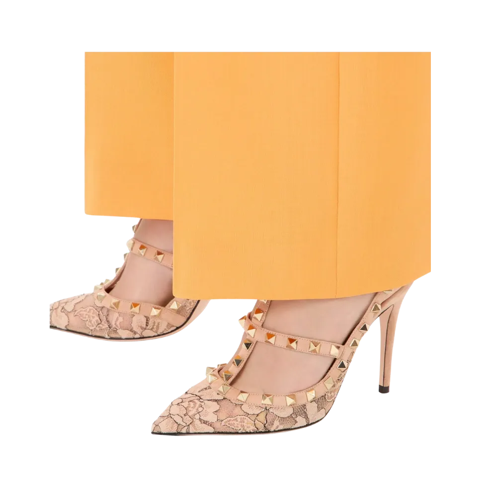 Valentino Rockstud Lace Pump With Straps 100mm Skin