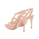 Valentino Rockstud Lace Pump With Straps 100mm Peach Rose