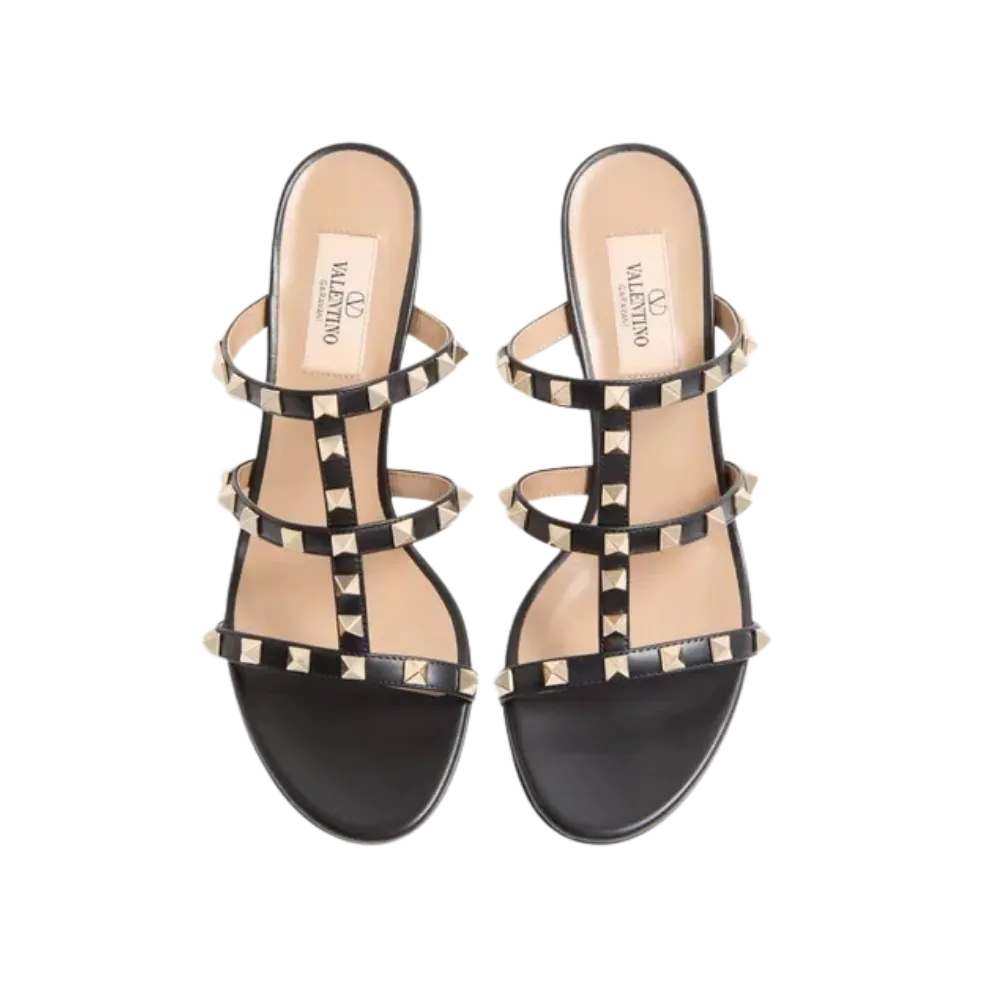 Valentino Rockstud Calfskin Leather Slide Sandal 60mm Black