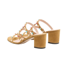 Valentino Rockstud Slide Sandal In Suede With Cabochon Stones 60mm Havana Beige