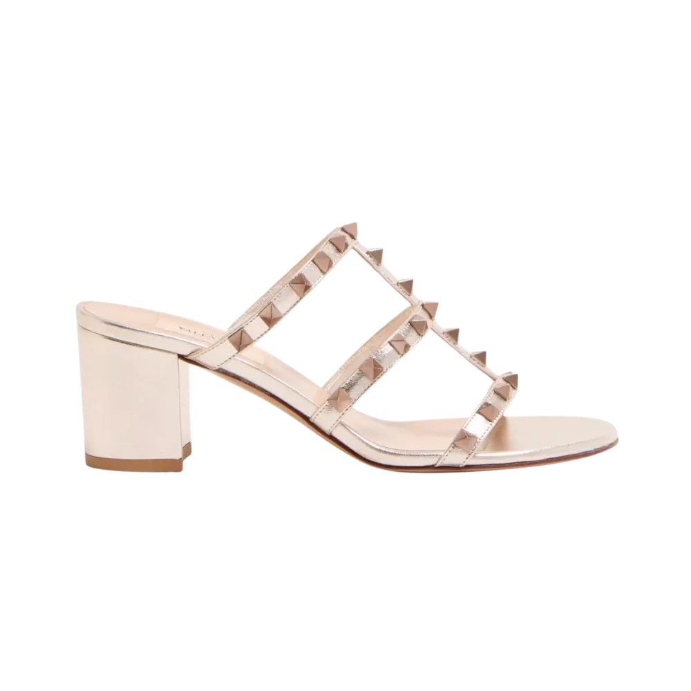 Valentino Rockstud Metallic Calfskin Leather Slide Sandal 60mm Skin