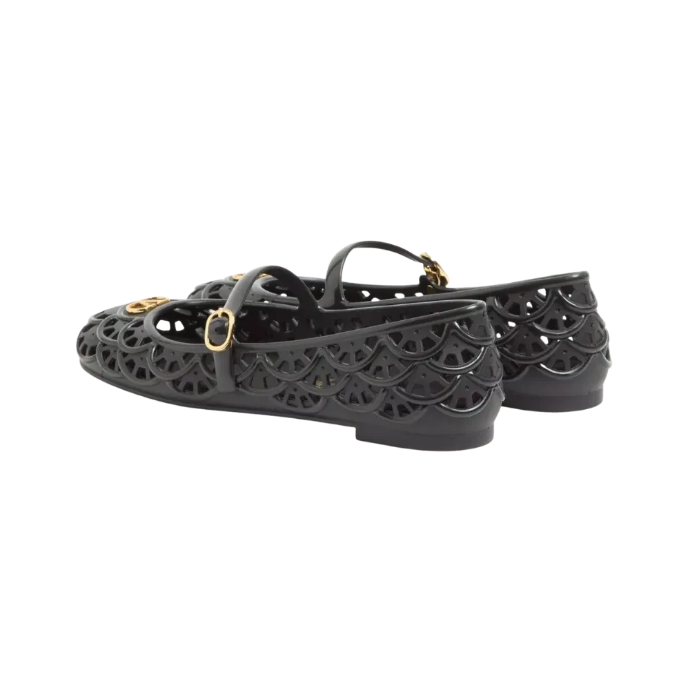 Valentino Ondette Rubber Ballerina With Scallop Pattern 05mm Black