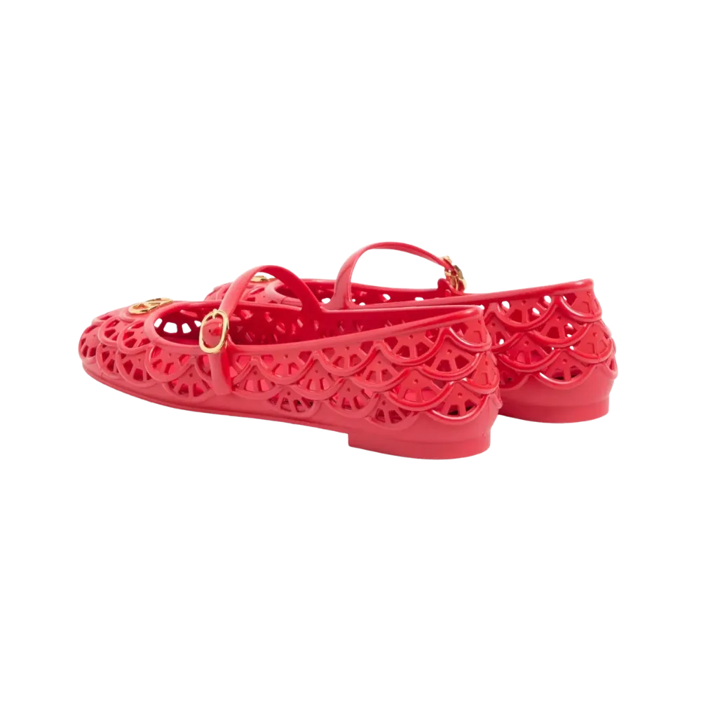 Valentino Ondette Rubber Ballerina With Scallop Pattern 05mm Coral
