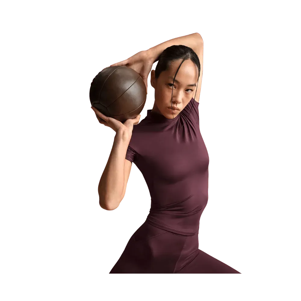 Nike X Skims Shine Women's Mock-Neck Short-Sleeve Top CURRANT