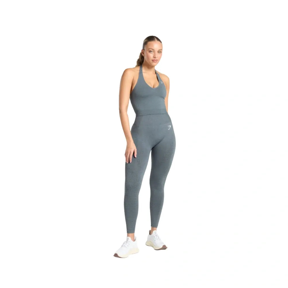 Gymshark Vital Halter Neck Tank With Shelf Crop Top Strong Grey Marl