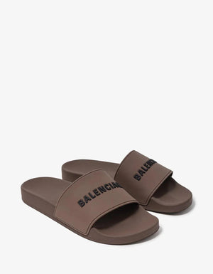 Balenciaga Logo Sliders Taupe - dawntown