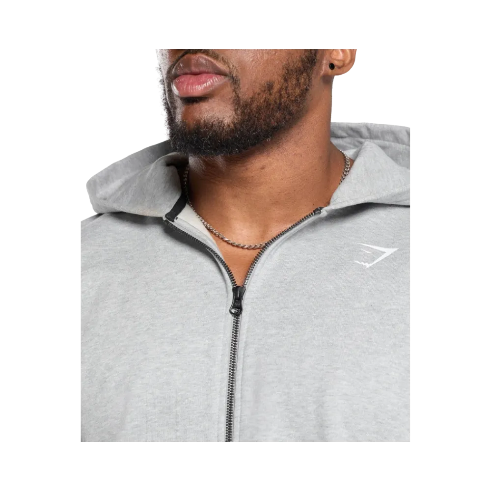 Gymshark Power Zip Up Hoodie Oversized Fit Light Grey Core Marl