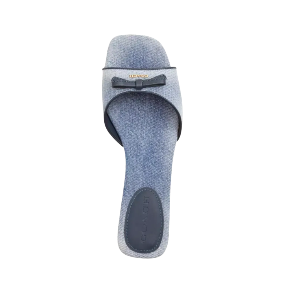 Coach Bow Kitten Heel In Loved Denim Light Indigo