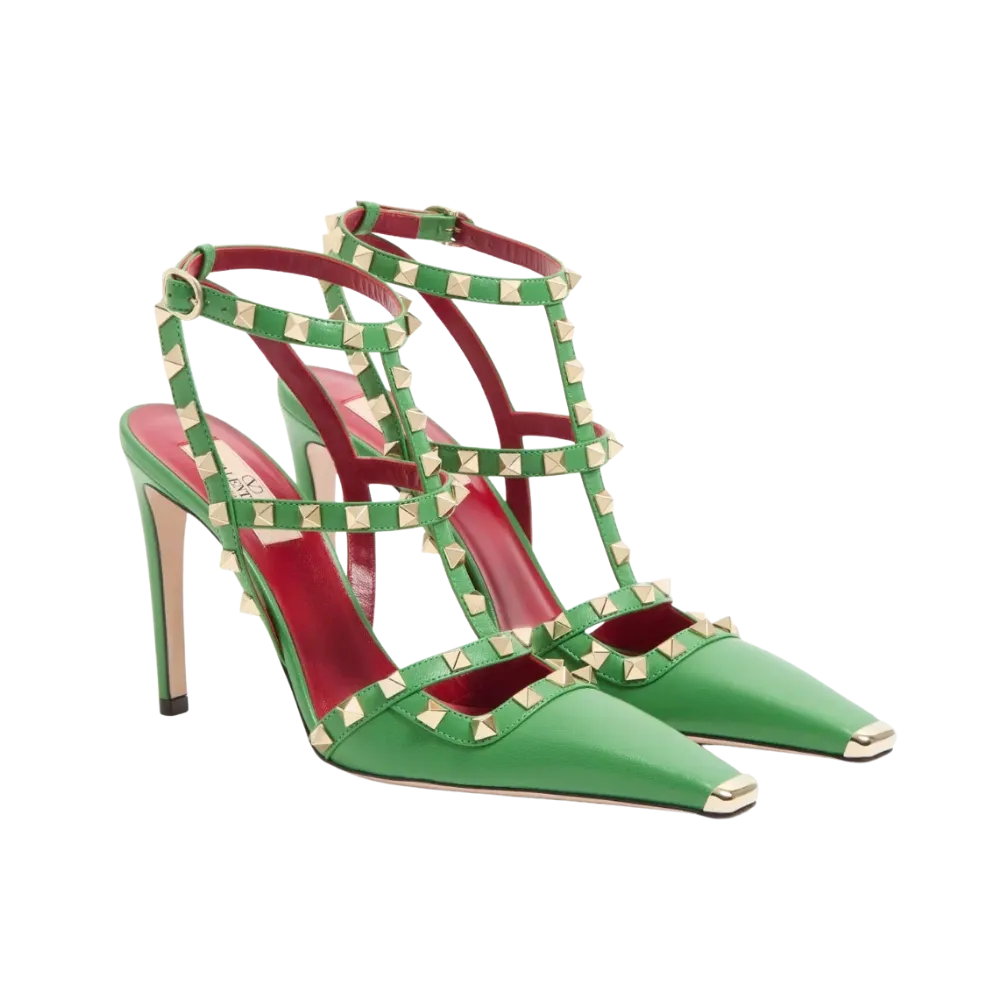 Valentino Rockstud Kidskin Pumps 100mm Light Green