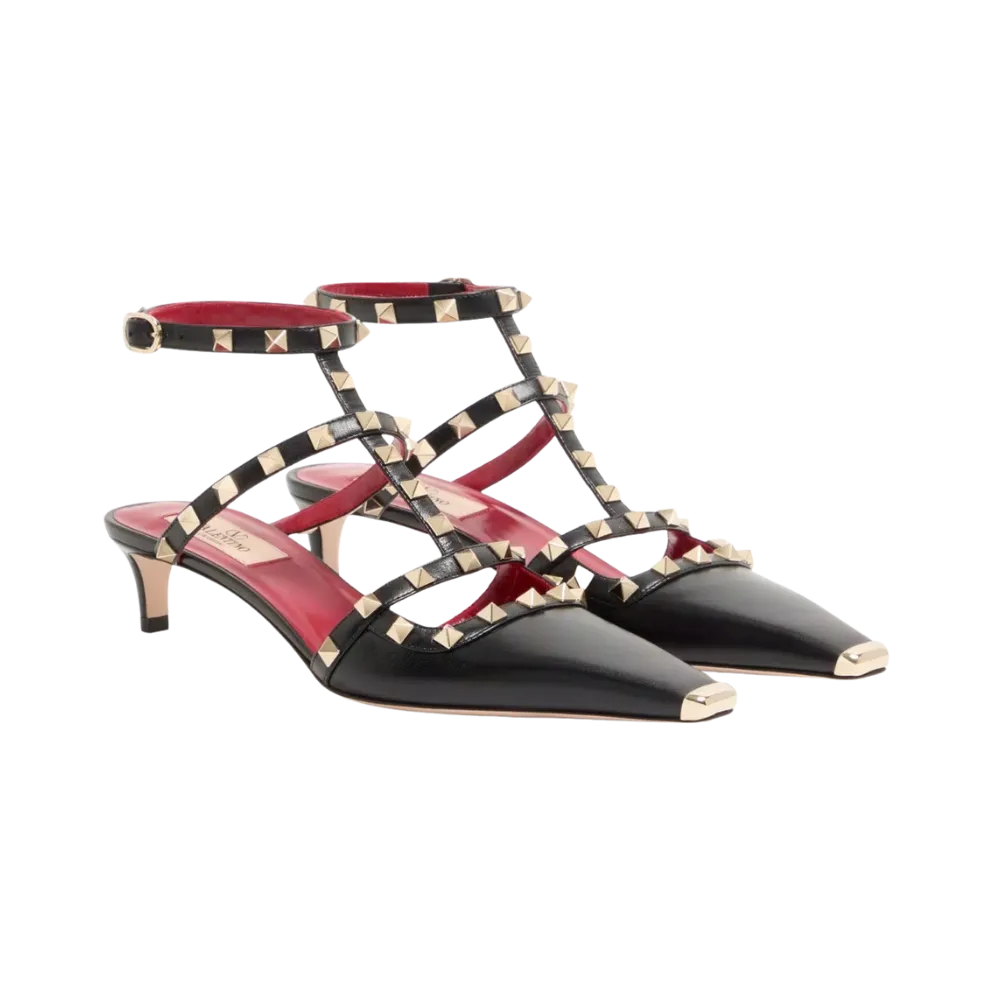 Valentino Rockstud Court Shoes In Kid Leather 40mm Black